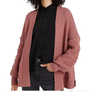 Madewell Bobble Cardigan Ballon Sleeves Sweater Pom-Pom 100% Cotton Size Small